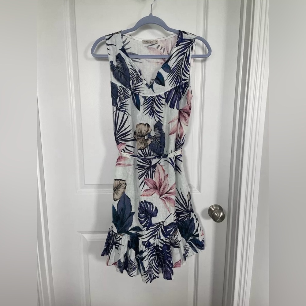 Lungo L’arno linen summer sleeveless dress with ruffle bottom